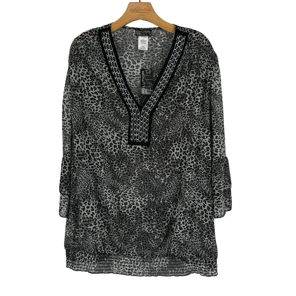 Evolution by JMS Leopard Print Tunic cover up Sheer  Women's size 3x plus new